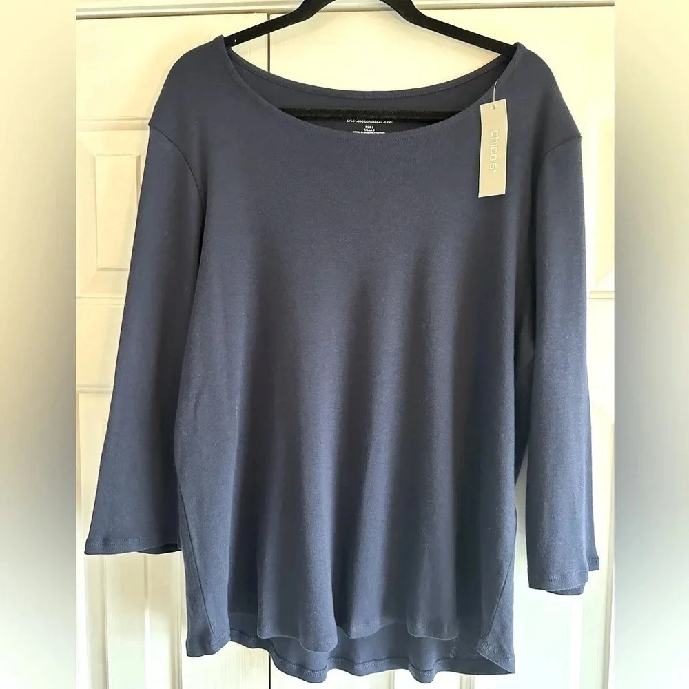 NWT Chico’s Women’s basic scoop neck long sleeve tunic dark blue Size 3 or 16